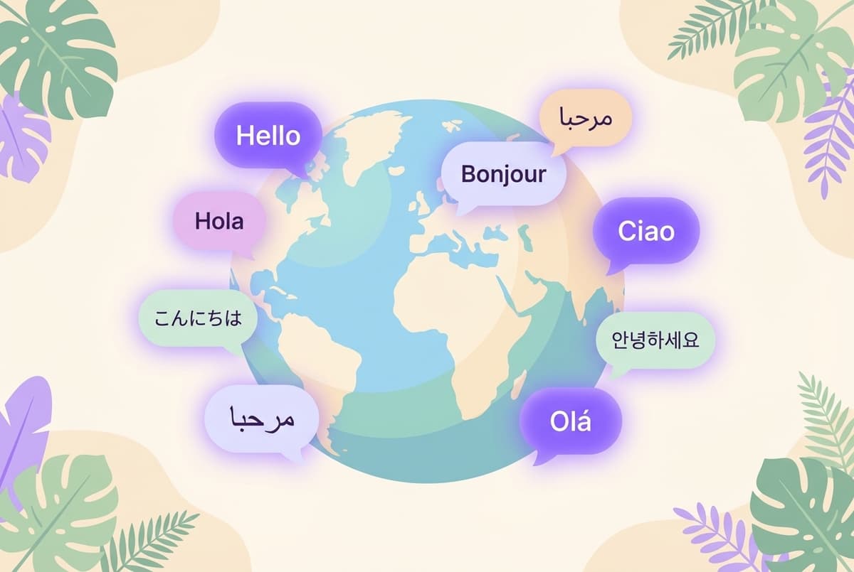 Globe surrounded by speech bubbles in different languages